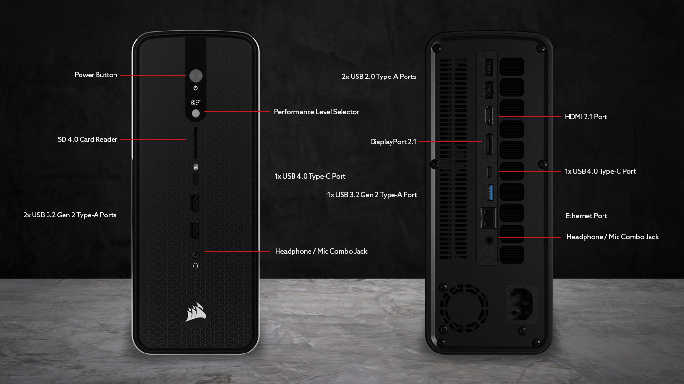 1 x 2-in-1 audio jack 2 x USB 3.2 GEN2 Micro SD card reader 2 x Thunderbolt 5